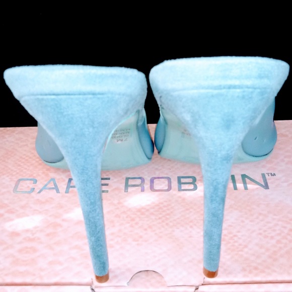 Sky Blue Open Toe Mule Stiletto Heels - Picture 4 of 4